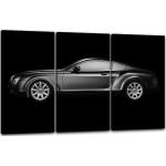 Leinwandbild 3-teilig (120x80cm): Bentley vor schwarzem Hintergrund, echter Holz-Keilrahmen inkl. Aufhänger, handgefertigt in Deutschland