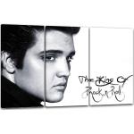 Leinwandbild 3-teilig (120x80cm): Elvis Presley King of Rock'n'Roll Nahaufnahme Schriftzug, echter Holz-Keilrahmen inkl. Aufhänger, handgefertigt in Deutschland