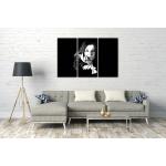 Leinwandbild 3-teilig (120x80cm): Janis Joplin Rock-Legende Rockstar schwarz weiss Portrait, echter Holz-Keilrahmen inkl. Aufhänger, handgefertigt in Deutschland
