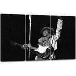 Leinwandbild 3-teilig (120x80cm): Jimi Hendrix schwarz weiss retro vintage Rock-Star Legende, echter Holz-Keilrahmen inkl. Aufhänger, handgefertigt in Deutschland