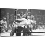Leinwandbild 3-teilig (120x80cm): Muhammad Ali im Ring in Siegerpose von Trainer hoch-gehoben, echter Holz-Keilrahmen inkl. Aufhänger, handgefertigt in Deutschland