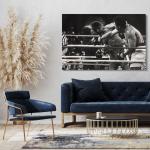 Leinwandbild (80x60cm): Muhammad Ali Mega-Fight Box-Legende Kampf schwarz weiss, echter Holz-Keilrahmen inkl. Aufhänger, handgefertigt in Deutschland