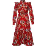 Reduzierte Rote Print Romantische Langärmelige Maxi Ballkleider aus Baumwolle für Damen Größe XS 