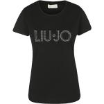 Schwarze Kurzärmelige Liu Jo T-Shirts mit Strass aus Baumwolle für Damen Größe M 