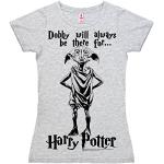 Graue Print Retro Kurzärmelige Logoshirt New Girl Dobby T-Shirts aus Baumwolle für Damen Größe M 