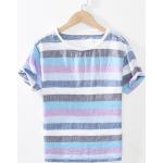 Blaue Kurzärmelige Rundhals-Auschnitt T-Shirts Länder aus Leinen für Herren Größe 3 XL Große Größen 