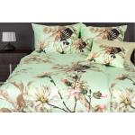 Hellgrüne Blumen Bettwäsche & Bettbezüge Magnolien aus Mako Satin 