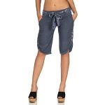 Blaue Gepunktete Malito Freizeithosen mit Gürtel aus Leinen maschinenwaschbar für Damen Größe XL 