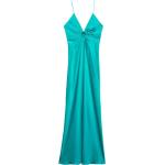 Blaue Ärmellose Mango Maxi V-Ausschnitt Abendkleider & festliche Kleider aus Viskose für Damen Größe L 