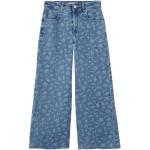 Blaue Blumen Mango High Waist Jeans mit Fransen aus Denim für Damen Größe XS 