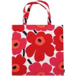 Rote Print Marimekko Unikko Einkaufstaschen aus Baumwolle 