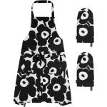 Schwarze Marimekko Unikko Kochschürzen aus Baumwolle 3 Teile 