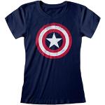 Popgear Damen Marvel Avengers Assemble Captain America Distressed Shield vrouwen T-shirt Navy Fitted T Shirt, Marine, M EU