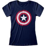 Marvel Avengers Assemble Captain America Distressed Shield T Shirt ausgestattet, Damen, S-5XL, Marine, Offizielle Handelsware