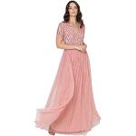 Pinke Elegante Kurzärmelige Maxi V-Ausschnitt Kleider mit Ärmel mit Pailletten für Damen Größe XL Große Größen 