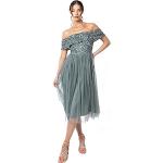 Reduzierte Rosa Romantische Wadenlange | Midi V-Ausschnitt Cocktailkleider aus Tüll für Damen Größe S für die Brautjungfern 