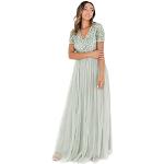 Mauvefarbene Romantische Maxi V-Ausschnitt Brautkleider & Hochzeitskleider aus Tüll für Damen Größe M für die Brautjungfern 