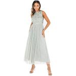 Reduzierte Mauvefarbene Romantische Langärmelige V-Ausschnitt Empire-Kleider aus Tüll für Damen Größe M für die Hochzeitsgäste 