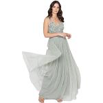 Reduzierte Mauvefarbene Romantische Langärmelige Maxi V-Ausschnitt Abendkleider & festliche Kleider für Damen Größe XL für die Brautjungfern 