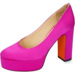Reduzierte Pinke Elegante Melvin & Hamilton Pfennigabsatz High-Heel Pumps aus Satin für Damen Größe 40 mit Absatzhöhe über 9cm 