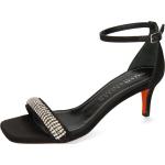 Schwarze Elegante Melvin & Hamilton Pfennigabsatz High-Heel Sandaletten aus Satin für Damen Größe 40 mit Absatzhöhe 5cm bis 7cm 