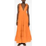 Reduzierte Orange Wadenlange | Midi V-Ausschnitt Strandkleider Orangen aus Baumwolle für Damen 