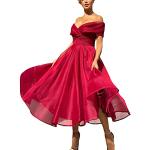Rote Kurzärmelige Wadenlange | Midi V-Ausschnitt Partykleider für Damen Größe M zur Hochzeit 