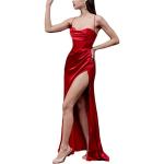 Rote Ärmellose Maxi V-Ausschnitt Ballkleider aus Satin für Damen Größe XL 