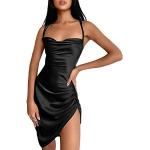 Schwarze Sexy Mini Partykleider aus Satin Handwäsche für Damen Größe XS 