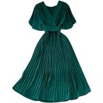 Dunkelgrüne Kurzärmelige Maxi V-Ausschnitt Frühlingskleider für Damen Einheitsgröße 