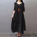 Schwarze Casual Langärmelige Maxi V-Ausschnitt Winterkleider aus Viskose für Damen Größe 5 XL Große Größen 