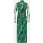 Reduzierte Neongrüne Langärmelige Stehkragen Kleider mit Ärmel aus Elastan für Damen Größe XS 