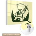 MuchoWow® Glasbilder - Bilder auf Wandbild - Foto auf Glas Bogenschießen - Pfeil und Bogen - Mann 80x60 cm Wanddekoration aus Glas - Acrylglasbild - Acrylbilder - Wanddekorationen
