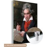 MuchoWow® Glasbilder - Bilder auf Wandbild - Foto auf Glas Porträt von Beethoven mit Notenblatt 30x40 cm Wanddekoration aus Glas - Acrylglasbild - Acrylbilder - Wohnzimmer - Fotos