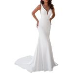 Weiße Ärmellose V-Ausschnitt Brautkleider & Hochzeitskleider aus Satin für Damen Größe M zur Hochzeit 