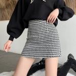 Khakifarbene Hahnentritt Mini Miniröcke aus Baumwolle maschinenwaschbar für Damen Größe XL 