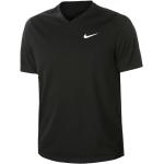 Schwarze Atmungsaktive Nike V-Ausschnitt Herrentennisshirts aus Polyester Größe S 