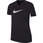 Schwarze Kurzärmelige Nike Swoosh V-Ausschnitt Kindersportshirts & Kindertrainingsshirts aus Polyester für Mädchen Größe 128 