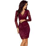 Numoco Kleid Minikleid Etuikleid Abendkleid Spitze figurbetont Lange Ärmel S-XL, Farbe:Bordeaux, Größe:36