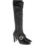 Schwarze Elegante Off-White Pfennigabsatz High-Heel Stiefeletten aus Leder für Damen Größe 37 