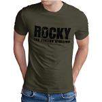 OM3® Rocky Balboa T-Shirt | Herren | The Italian Stallion 70s 80s Kult Boxing Movie | Oliv-SW, XXL