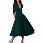 Hellgrüne Retro 3/4-ärmelige V-Ausschnitt Sommerkleider für Damen Größe 3 XL für die Brautjungfern 