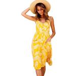 Gelbe Blumen Ärmellose Mini Strandkleider aus Stroh für Damen zur Hochzeit 