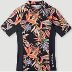 Schwarze Kurzärmelige O'Neill Tropical Flower Kinderbadeshirts & Kinderschwimmshirts aus Elastan für Mädchen 
