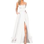 Weiße Maxi V-Ausschnitt Brautkleider & Hochzeitskleider aus Spitze für Damen Größe XL für die Brautjungfern 