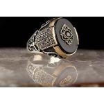 Silberne Vintage Ringe mit Stein aus Silber mit Onyx für Herren 