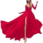 Rote Sexy Ärmellose Maxi V-Ausschnitt Ballkleider aus Spitze für Damen Größe XS zur Hochzeit 
