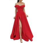 Rote Maxi V-Ausschnitt Ballkleider aus Satin für Damen Größe L zur Hochzeit 