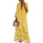 Gelbe Langärmelige Mini V-Ausschnitt Partykleider aus Spitze für Damen Größe M 