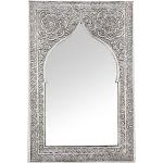 Orient Spiegel Wandspiegel Malika 40cm Silber Messing | Großer Marokkanischer Flurspiegel Messingrahmen orientalisch verziert | Orientalischer Vintage Badspiegel ohne Beleuchtung | Orientalische Deko
